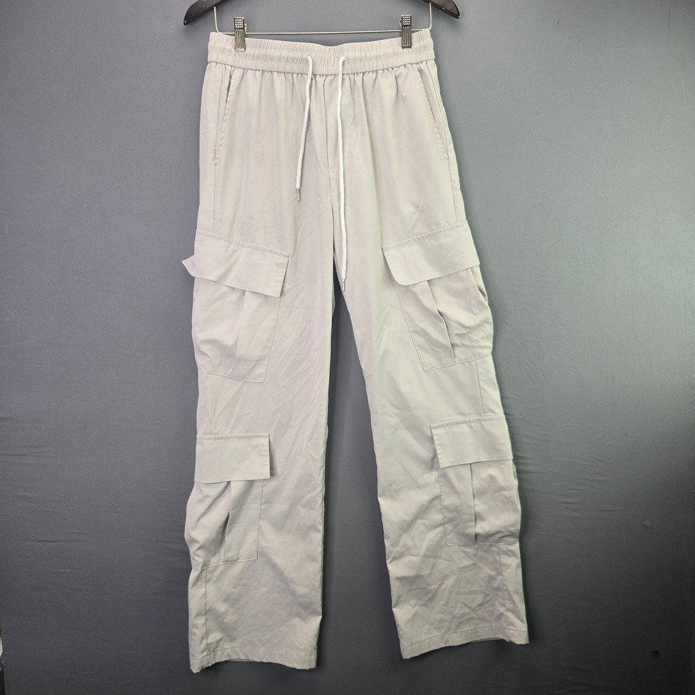 Manfinity Cargo Pants Mens M Beige Elastic Waist Multi Pocket Utility Streetwear